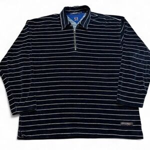 Vintage Tommy Hilfiger navy striped quarter zip velour polo long sleeve large